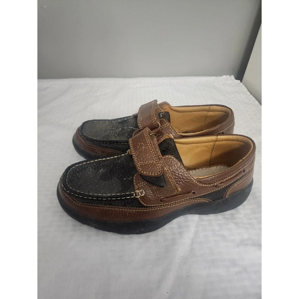 Dr. Comfort Mens Fisherman Boat Shoes Brown Black Leather Hook Loop Strap Fair